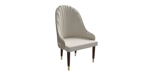 Elara Leather Dining Chair with Elegant Ripple Back and Gold Accents in Rubberwood