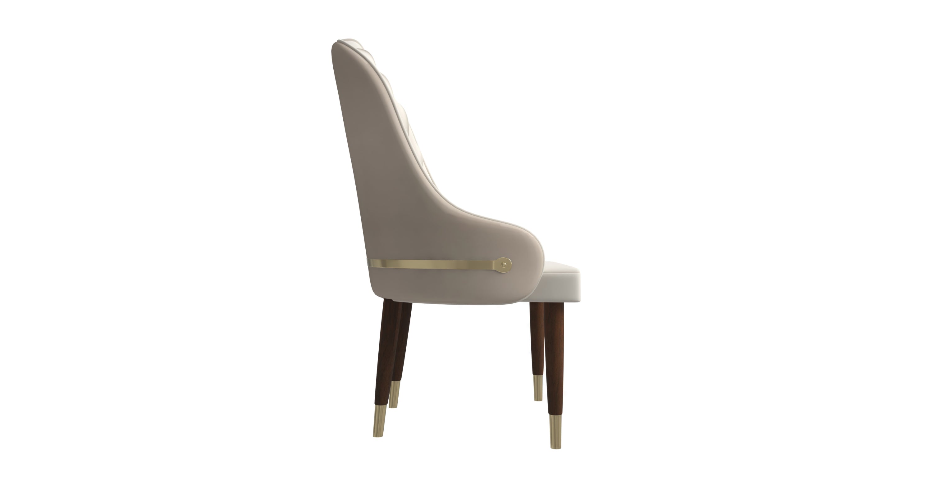 Elara Leather Dining Chair with Elegant Ripple Back and Gold Accents in Rubberwood