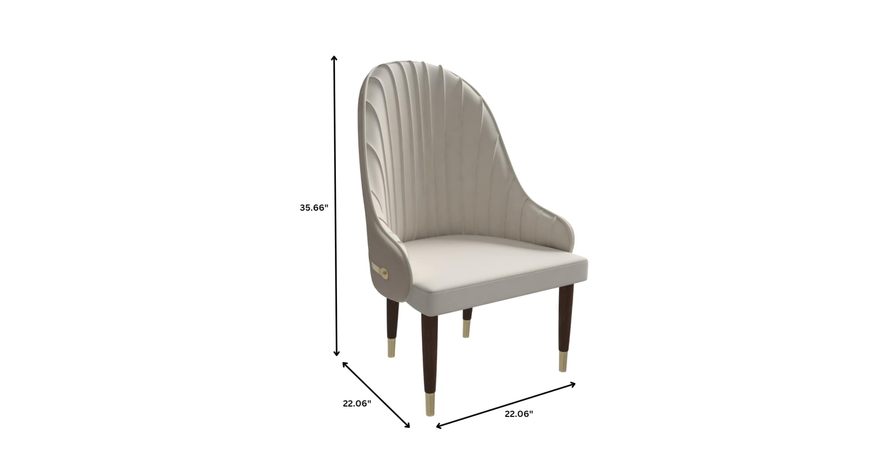 Elara Leather Dining Chair with Elegant Ripple Back and Gold Accents in Rubberwood