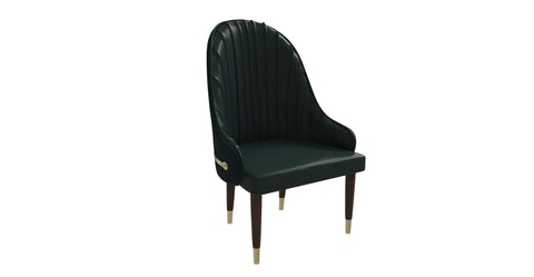 Elara Leather Dining Chair with Elegant Ripple Back and Gold Accents in Rubberwood