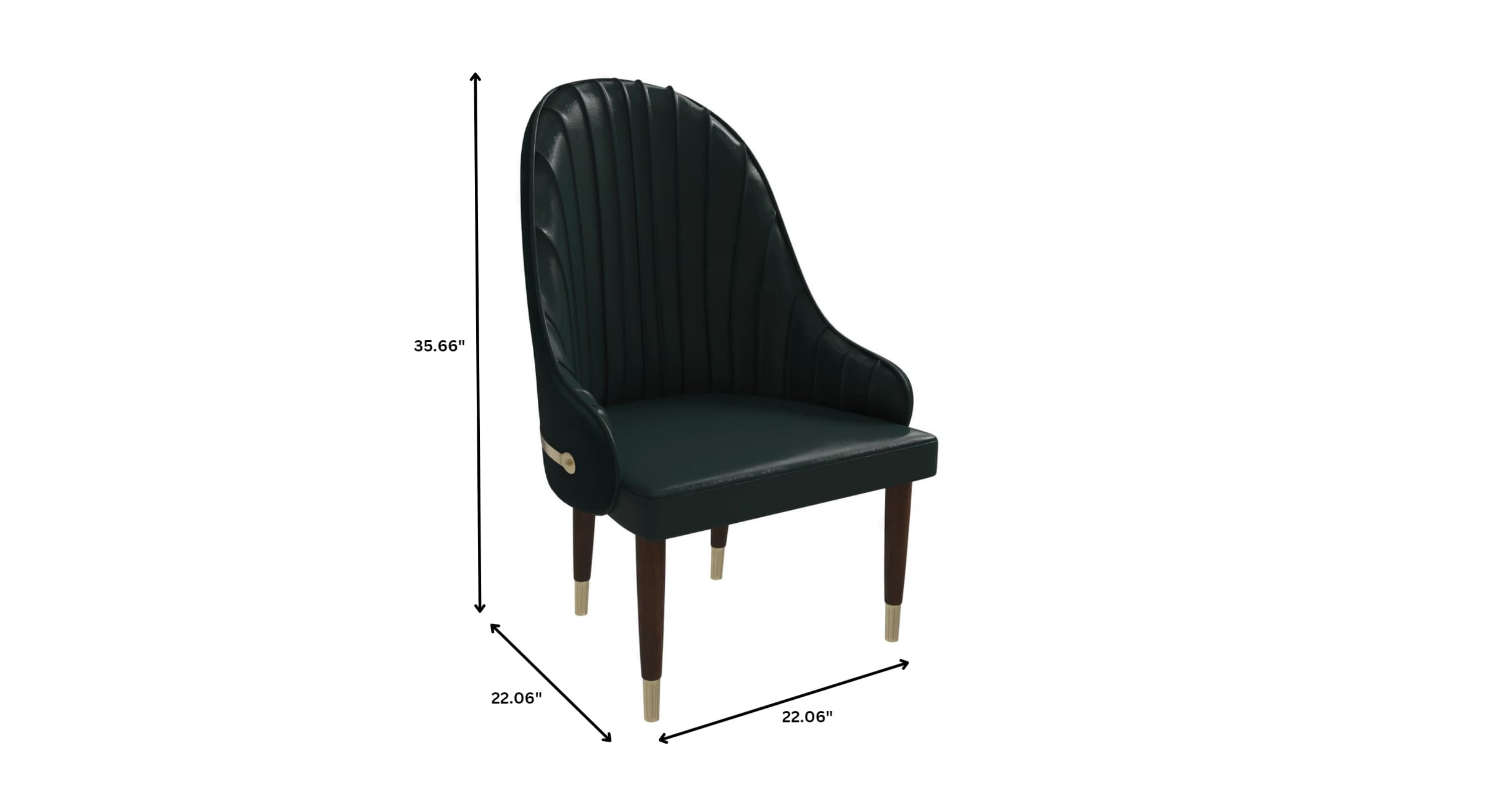 Elara Leather Dining Chair with Elegant Ripple Back and Gold Accents in Rubberwood