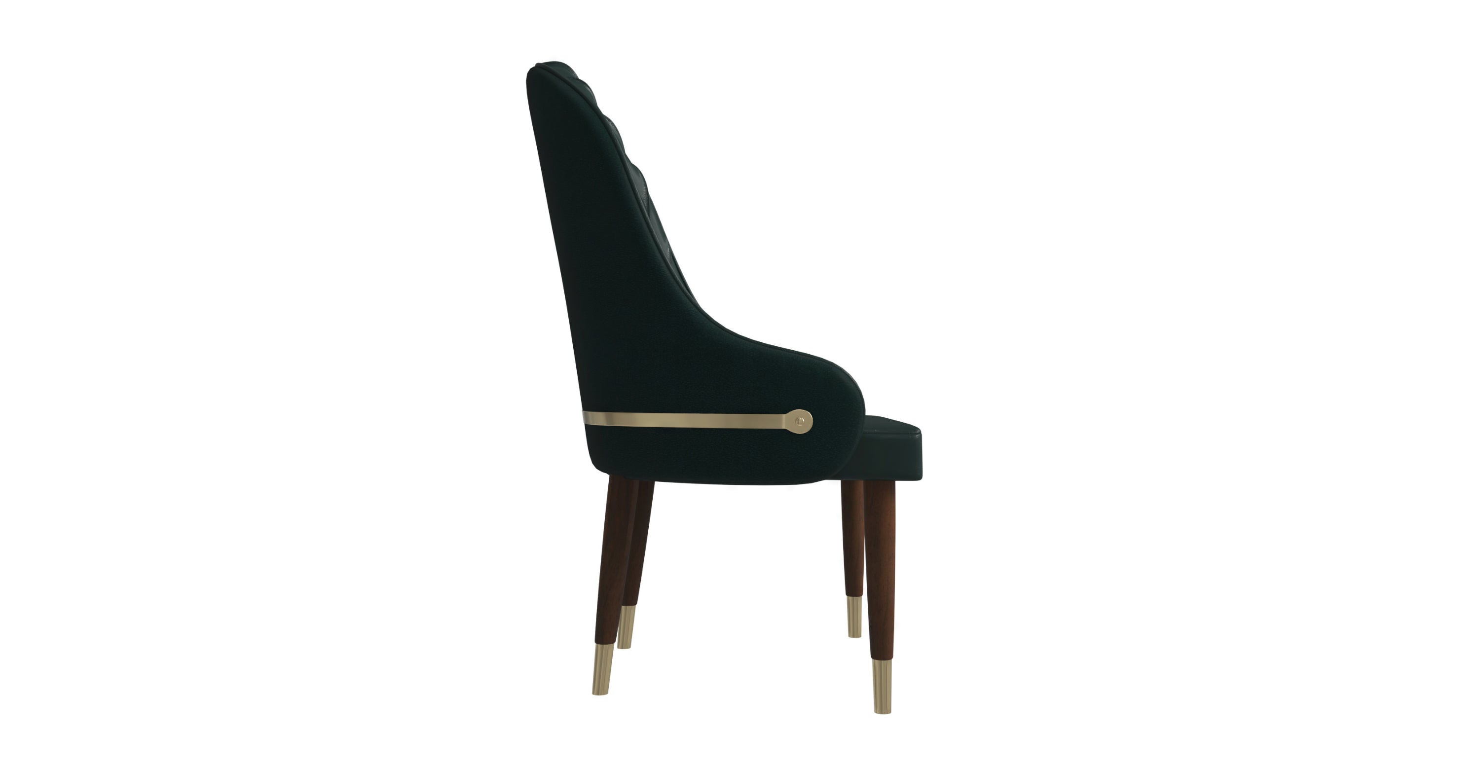 Elara Leather Dining Chair with Elegant Ripple Back and Gold Accents in Rubberwood