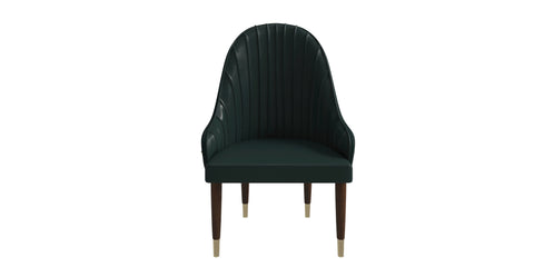 Elara Leather Dining Chair with Elegant Ripple Back and Gold Accents in Rubberwood