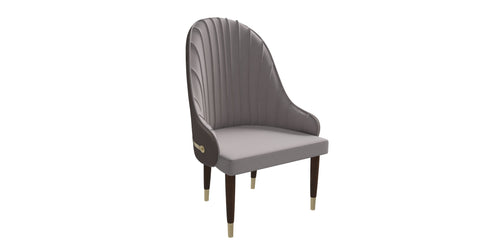 Elara Leather Dining Chair with Elegant Ripple Back and Gold Accents in Rubberwood