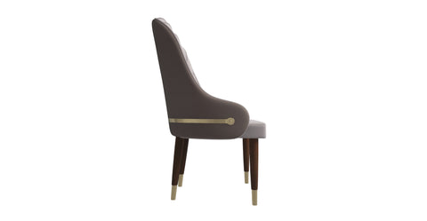 Elara Leather Dining Chair with Elegant Ripple Back and Gold Accents in Rubberwood