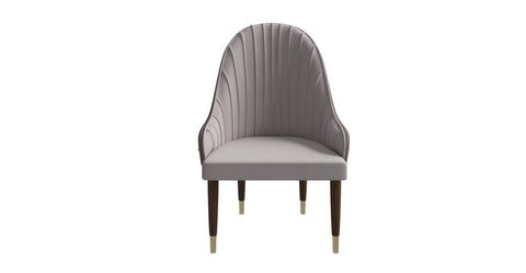 Elara Leather Dining Chair with Elegant Ripple Back and Gold Accents in Rubberwood