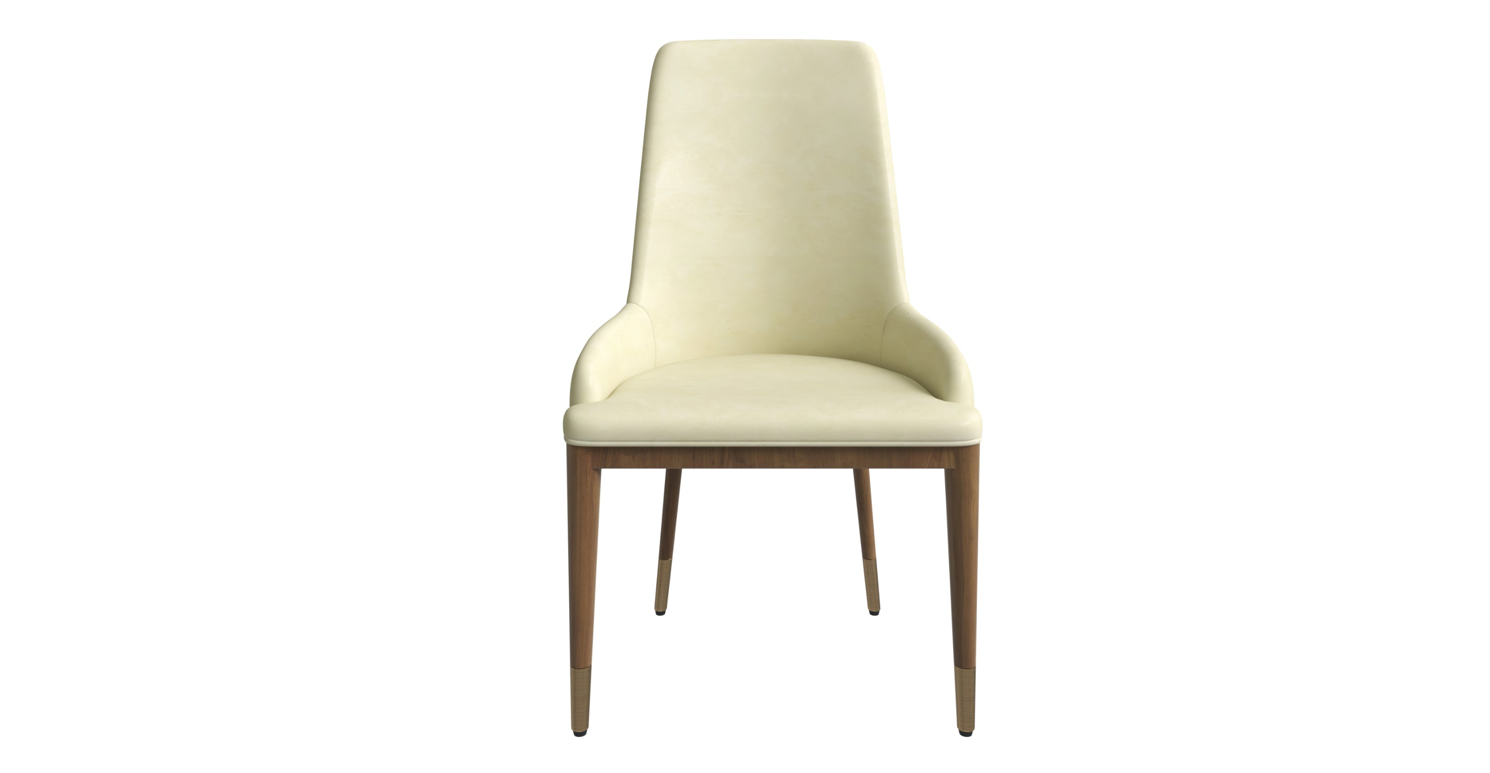 Viva Dining Side Chair Upholstered in Leather with Brown Rubberwood Legs