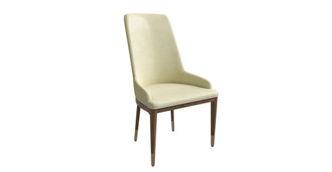 Viva Dining Side Chair Upholstered in Leather with Brown Rubberwood Legs