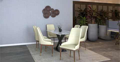 Viva Dining Side Chair Upholstered in Leather with Brown Rubberwood Legs