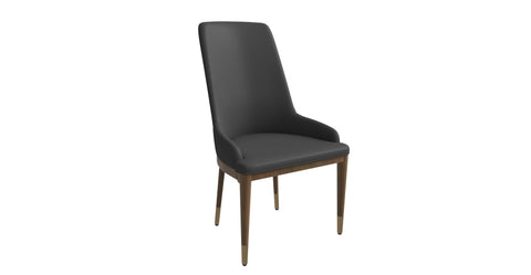 Viva Dining Side Chair Upholstered in Leather with Brown Rubberwood Legs