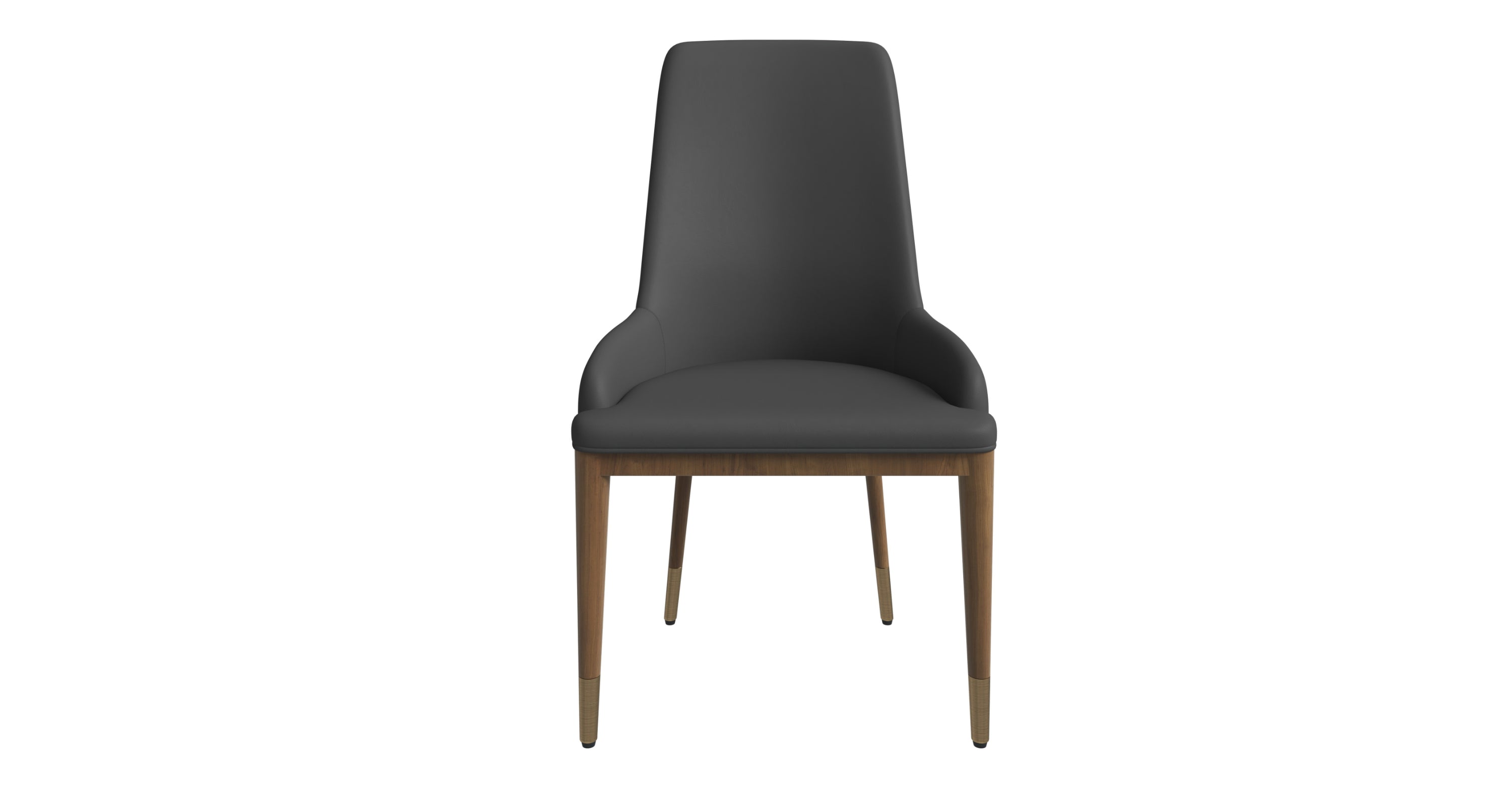 Viva Dining Side Chair Upholstered in Leather with Brown Rubberwood Legs