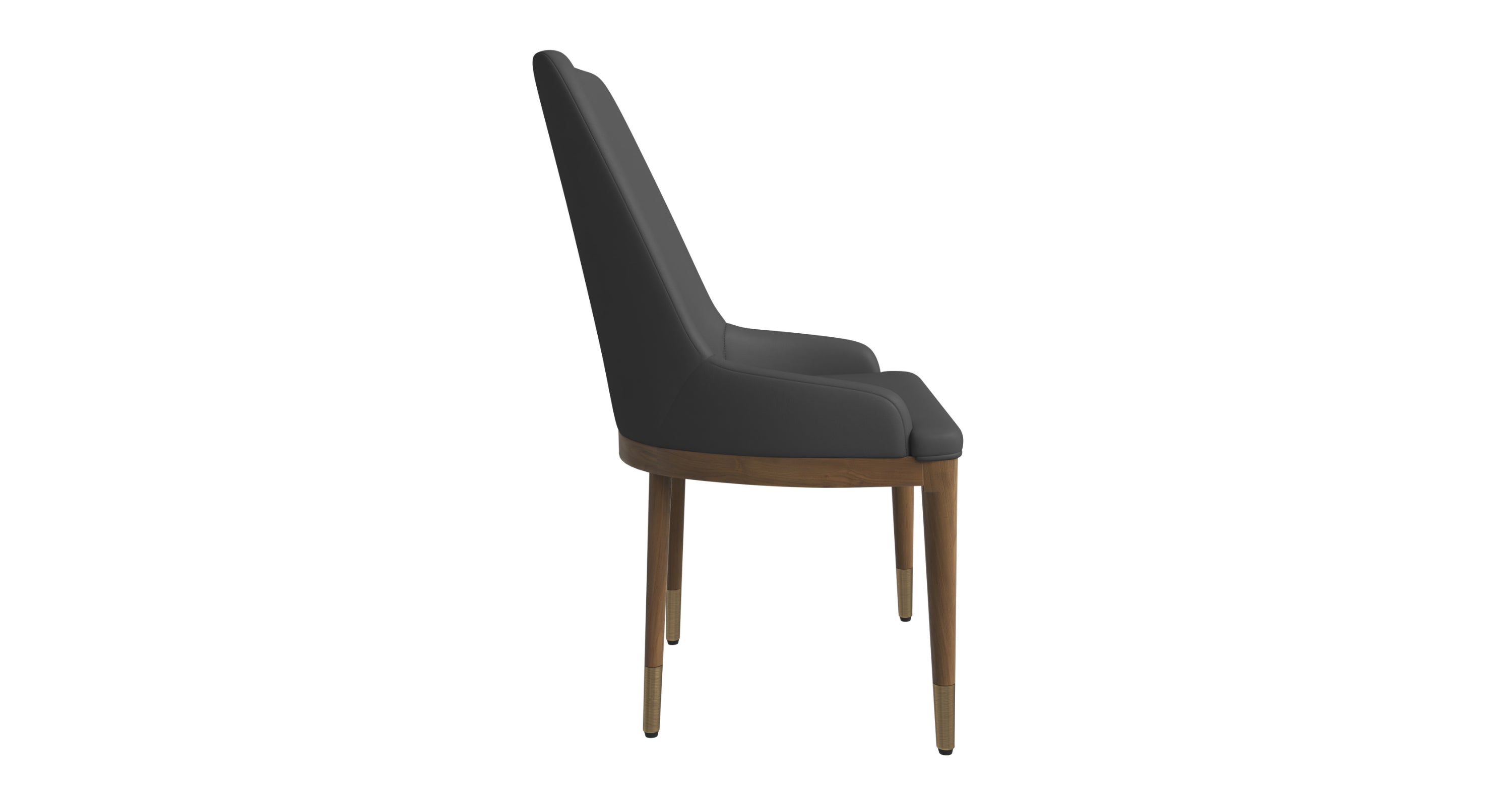 Viva Dining Side Chair Upholstered in Leather with Brown Rubberwood Legs