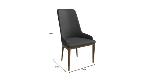 Viva Dining Side Chair Upholstered in Leather with Brown Rubberwood Legs