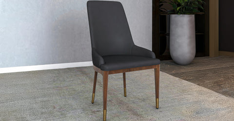 Viva Dining Side Chair Upholstered in Leather with Brown Rubberwood Legs