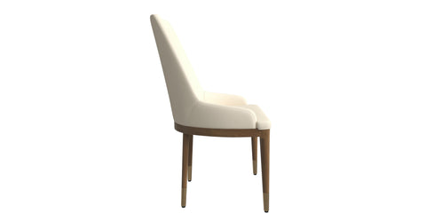 Viva Dining Side Chair Upholstered in Leather with Brown Rubberwood Legs