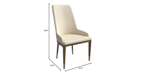 Viva Dining Side Chair Upholstered in Leather with Brown Rubberwood Legs