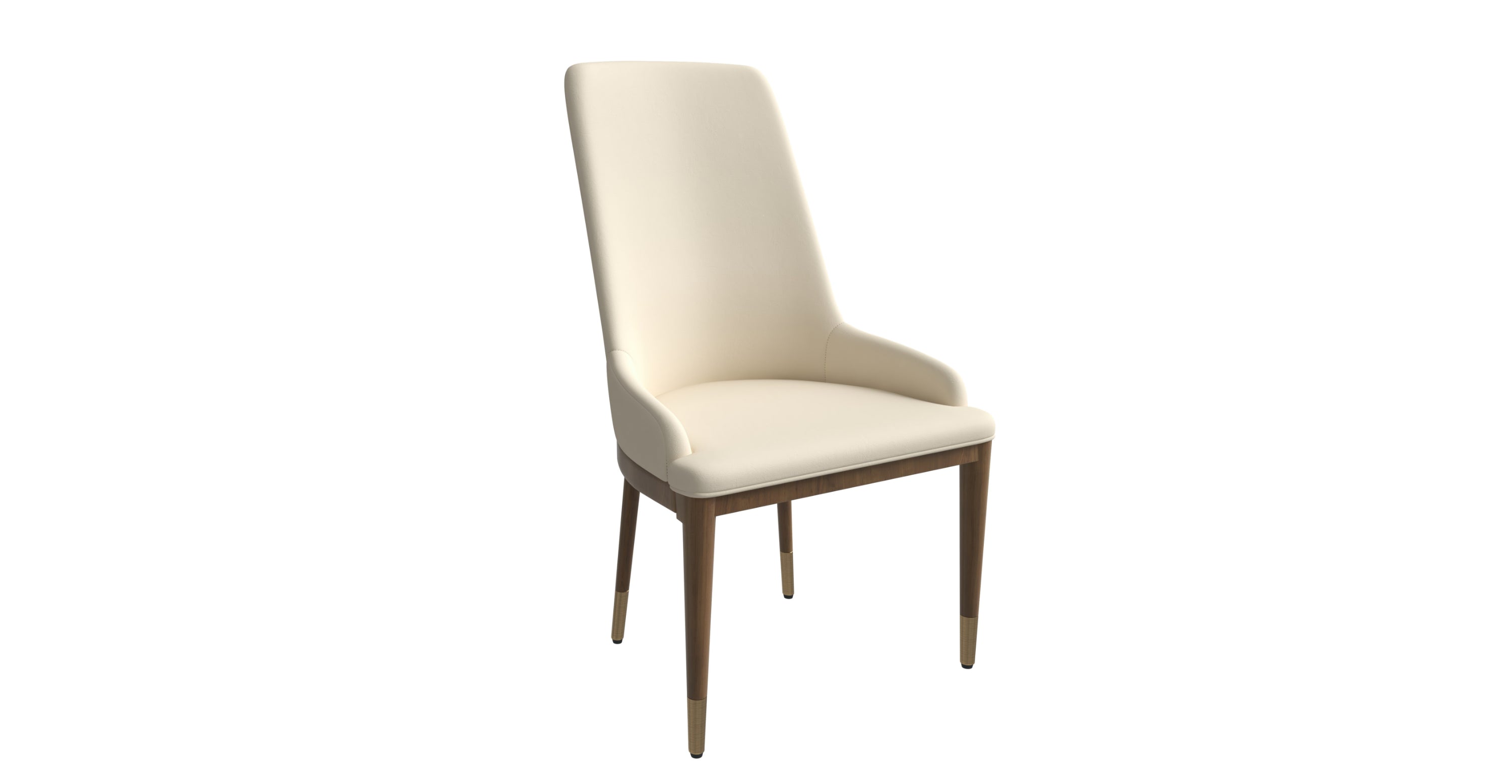 Viva Dining Side Chair Upholstered in Leather with Brown Rubberwood Legs