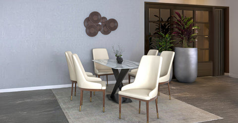 Viva Dining Side Chair Upholstered in Leather with Brown Rubberwood Legs