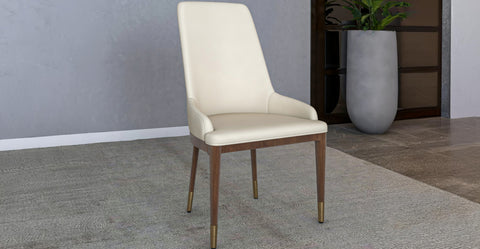 Viva Dining Side Chair Upholstered in Leather with Brown Rubberwood Legs