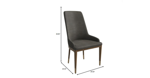 Viva Dining Side Chair Upholstered in Leather with Brown Rubberwood Legs