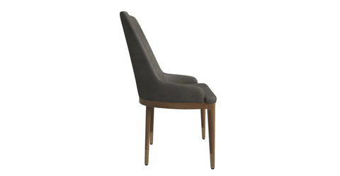 Viva Dining Side Chair Upholstered in Leather with Brown Rubberwood Legs