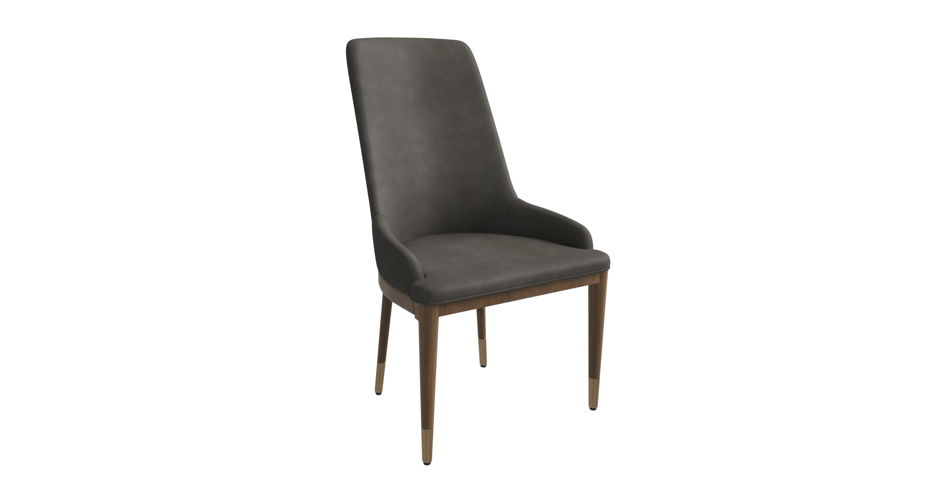 Viva Dining Side Chair Upholstered in Leather with Brown Rubberwood Legs