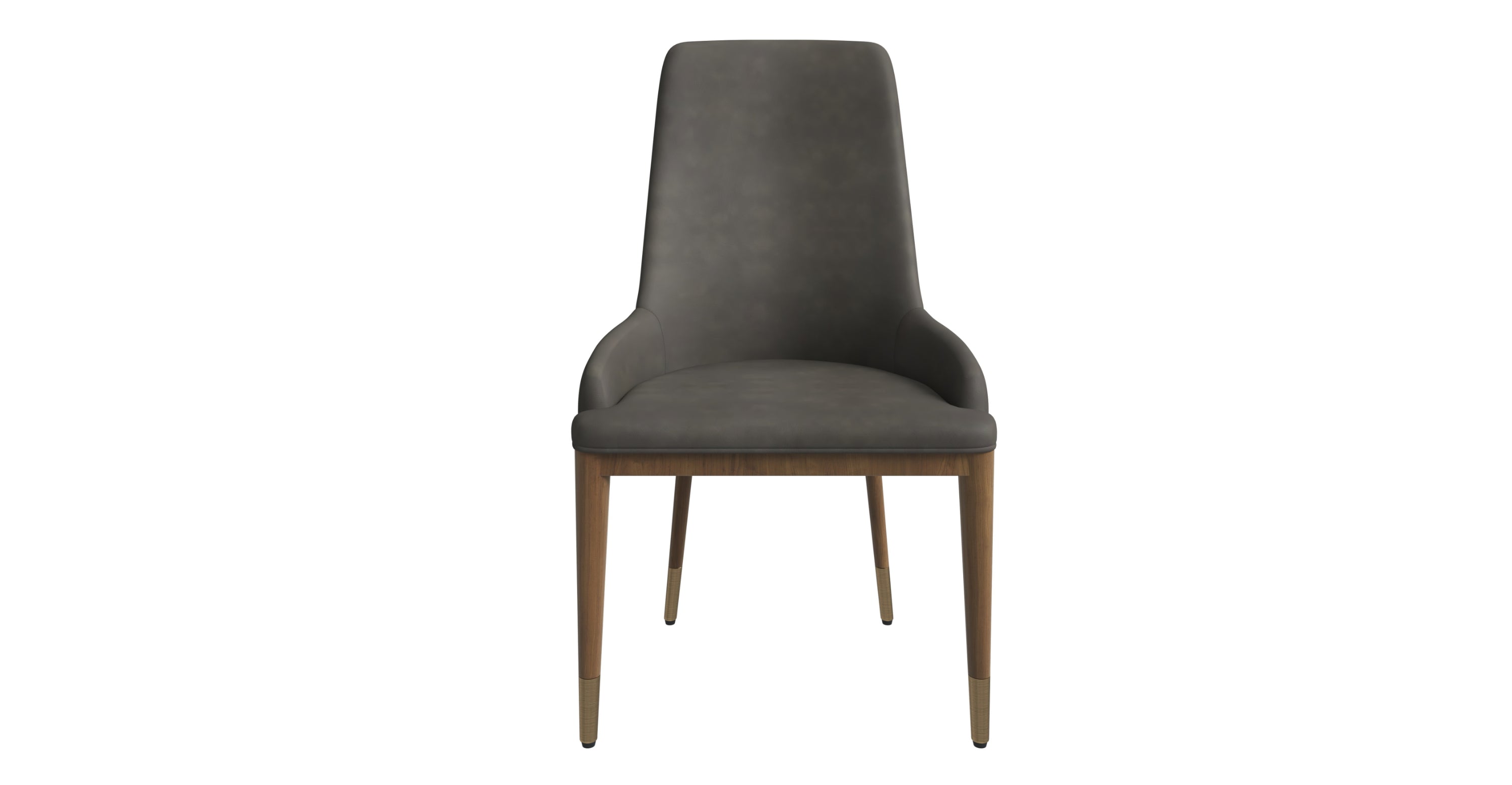 Viva Dining Side Chair Upholstered in Leather with Brown Rubberwood Legs