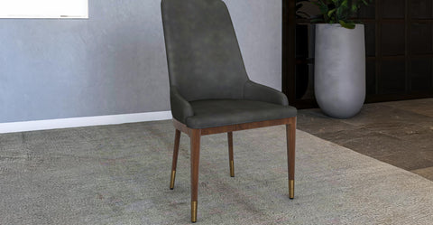 Viva Dining Side Chair Upholstered in Leather with Brown Rubberwood Legs