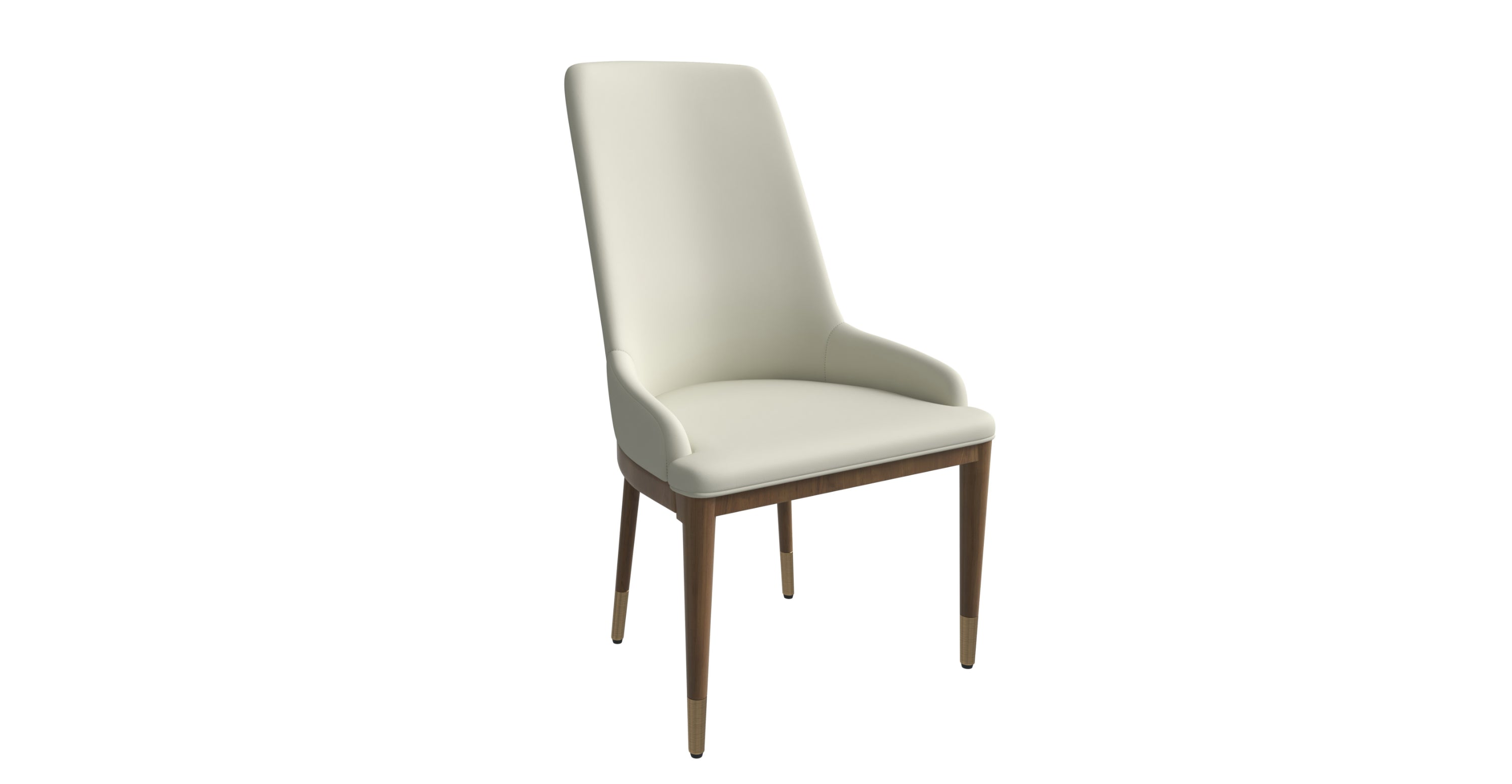 Viva Dining Side Chair Upholstered in Leather with Brown Rubberwood Legs