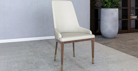 Viva Dining Side Chair Upholstered in Leather with Brown Rubberwood Legs