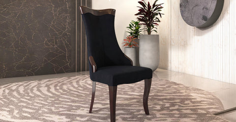 Novara Series Modern Dining Side Chair Upholstered in Leather/Velvet with Rubberwood Legs