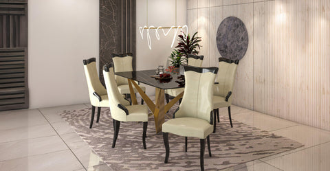 Novara Series Modern Dining Side Chair Upholstered in Leather/Velvet with Rubberwood Legs