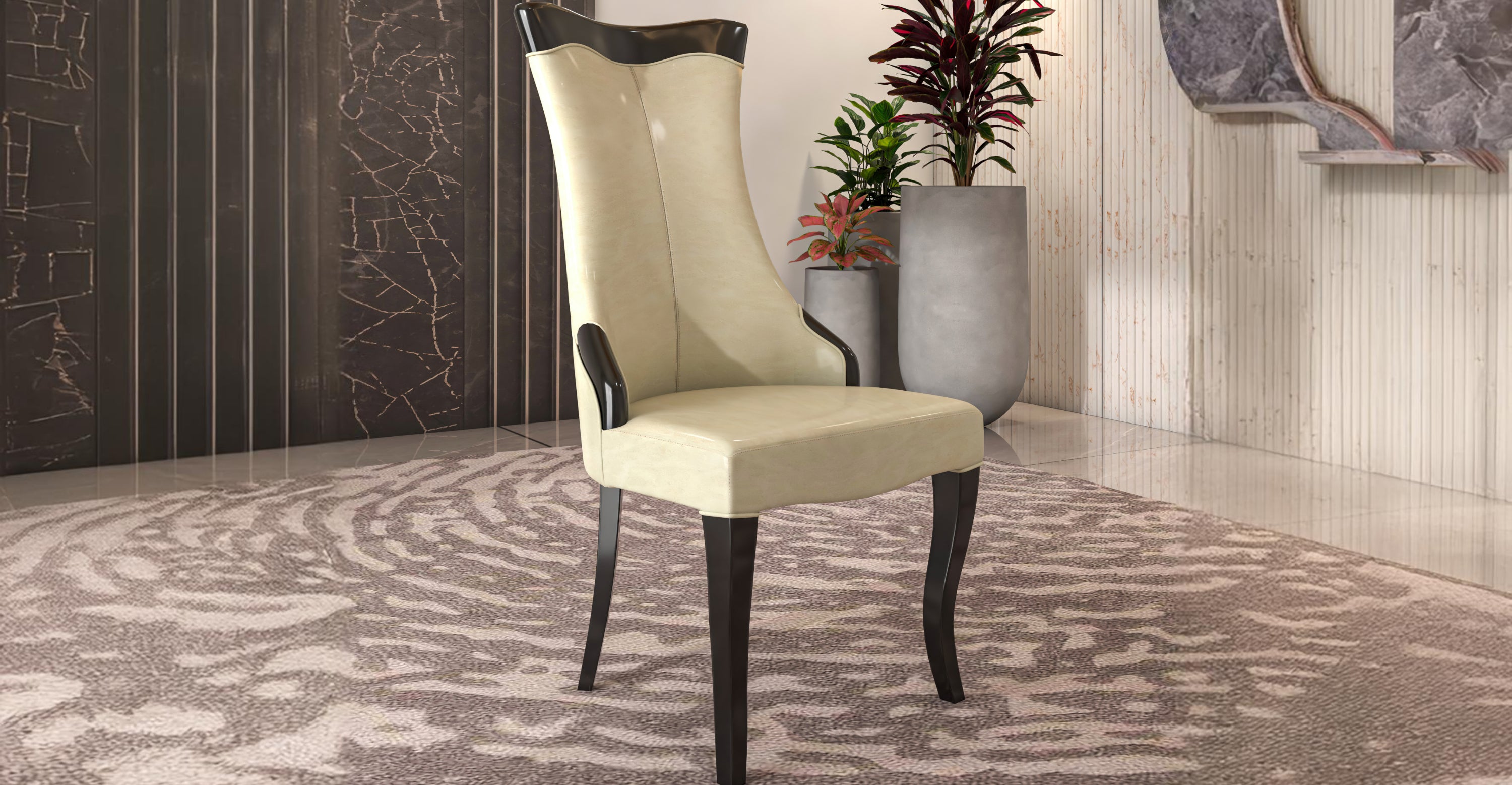 Novara Series Modern Dining Side Chair Upholstered in Leather/Velvet with Rubberwood Legs