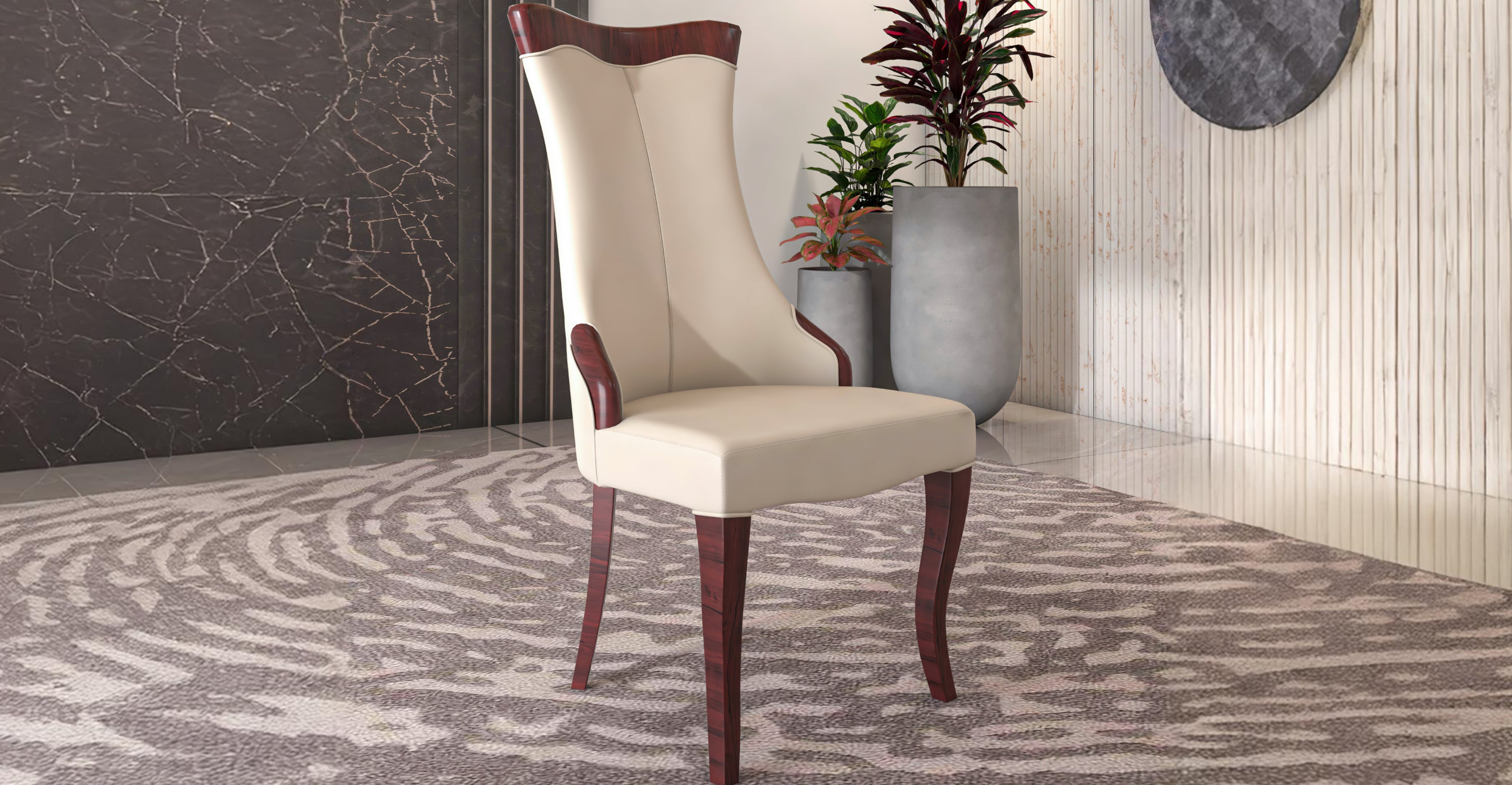 Novara Series Modern Dining Side Chair Upholstered in Leather/Velvet with Rubberwood Legs