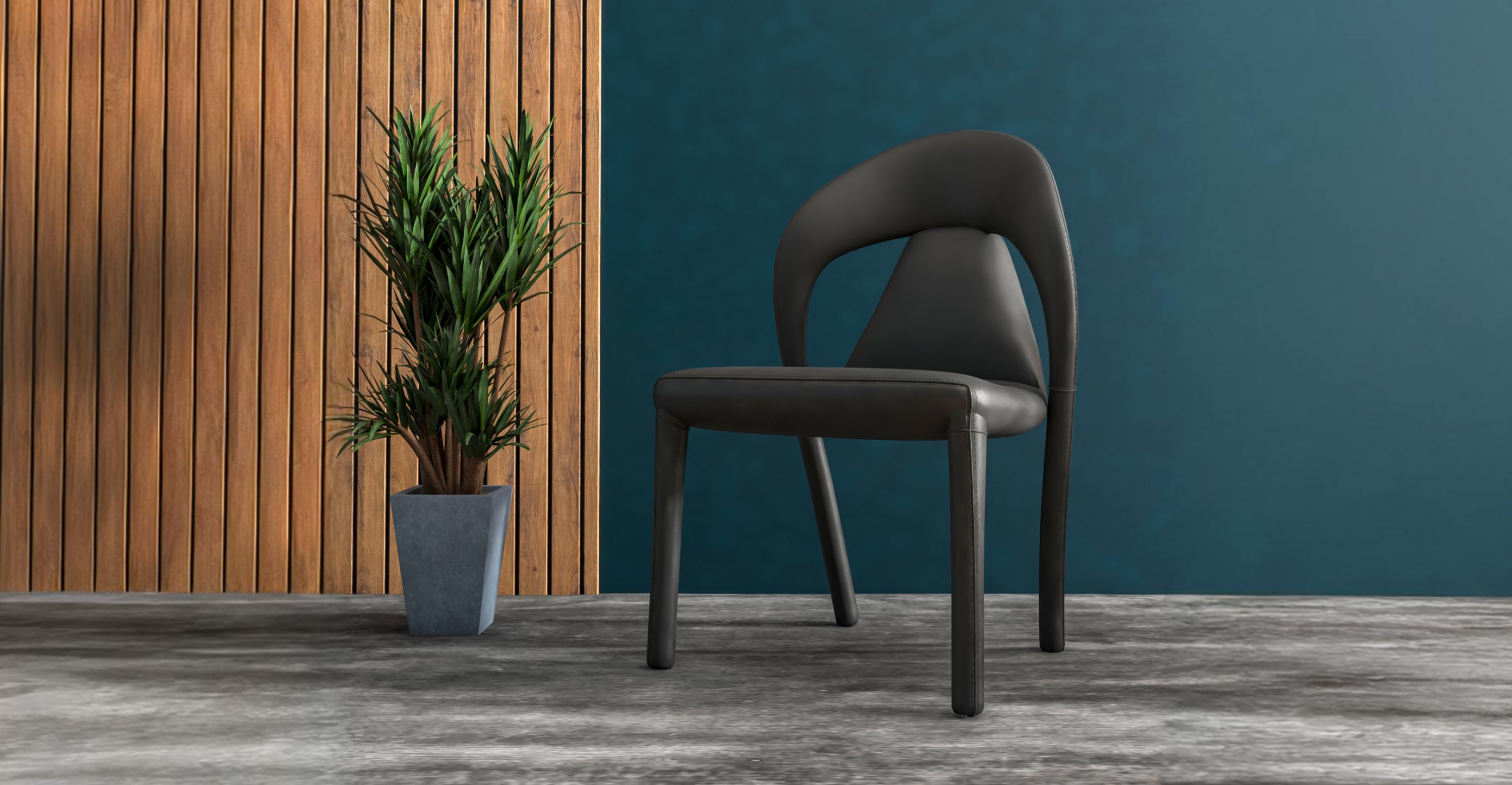 Solace Series Dining Chair Upholstered in Leather with Steel Legs and an Open Back Design