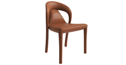 Solace Series Dining Chair Upholstered in Leather with Steel Legs and an Open Back Design