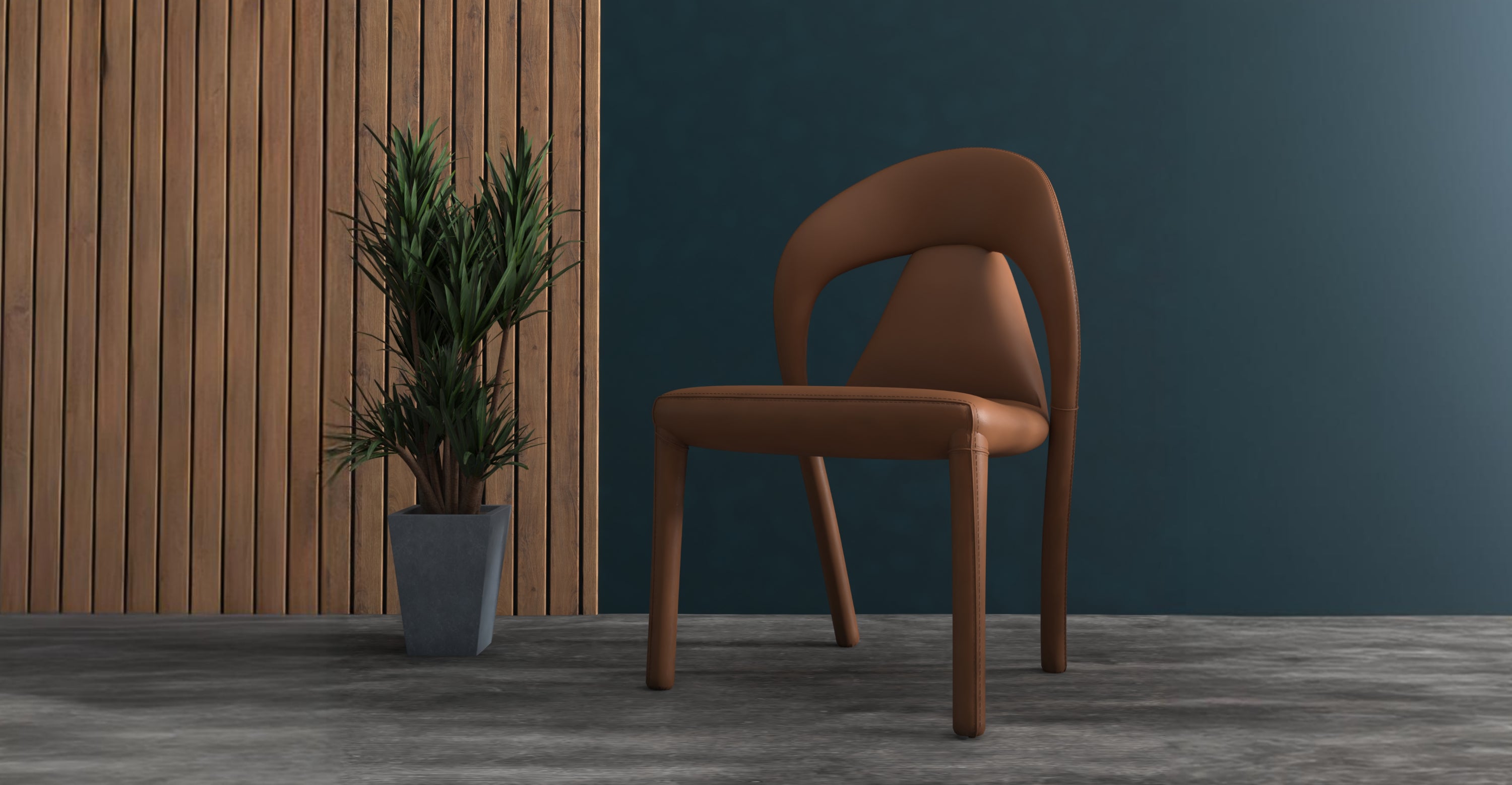 Solace Series Dining Chair Upholstered in Leather with Steel Legs and an Open Back Design