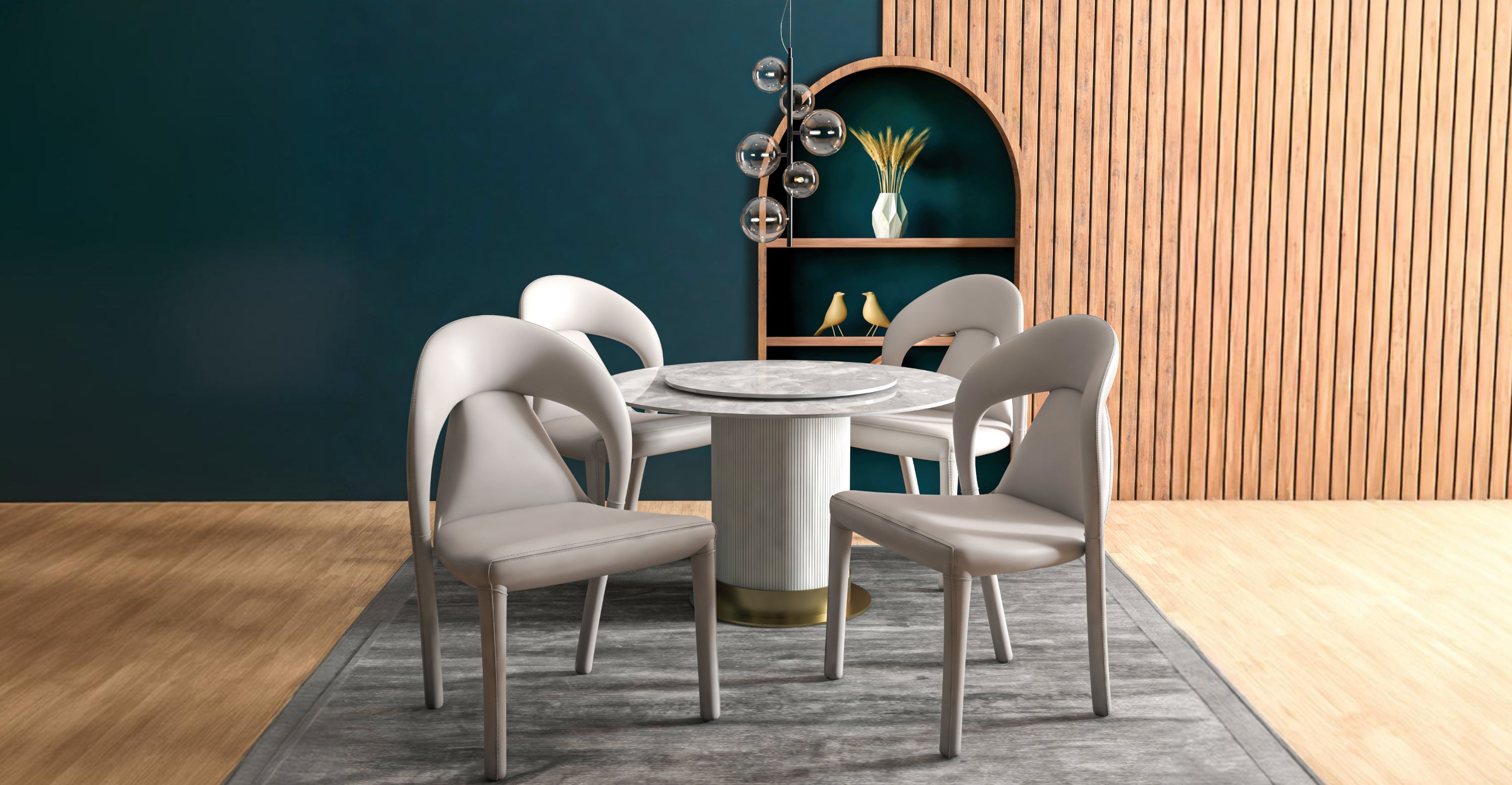 Solace Series Dining Chair Upholstered in Leather with Steel Legs and an Open Back Design