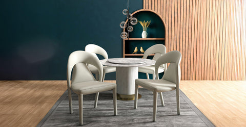 Solace Series Dining Chair Upholstered in Leather with Steel Legs and an Open Back Design