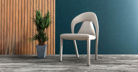 Solace Series Dining Chair Upholstered in Leather with Steel Legs and an Open Back Design