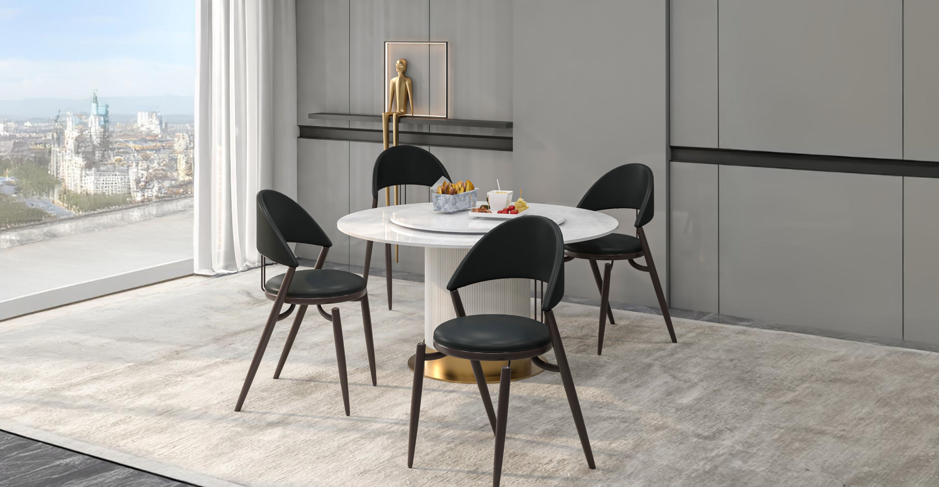 Venice Dining Chair Upholstered Leather in Iron With an Open Curved Back Design