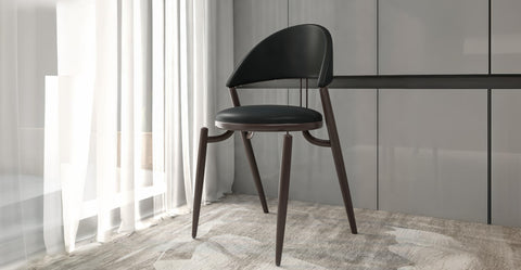 Venice Dining Chair Upholstered Leather in Iron With an Open Curved Back Design