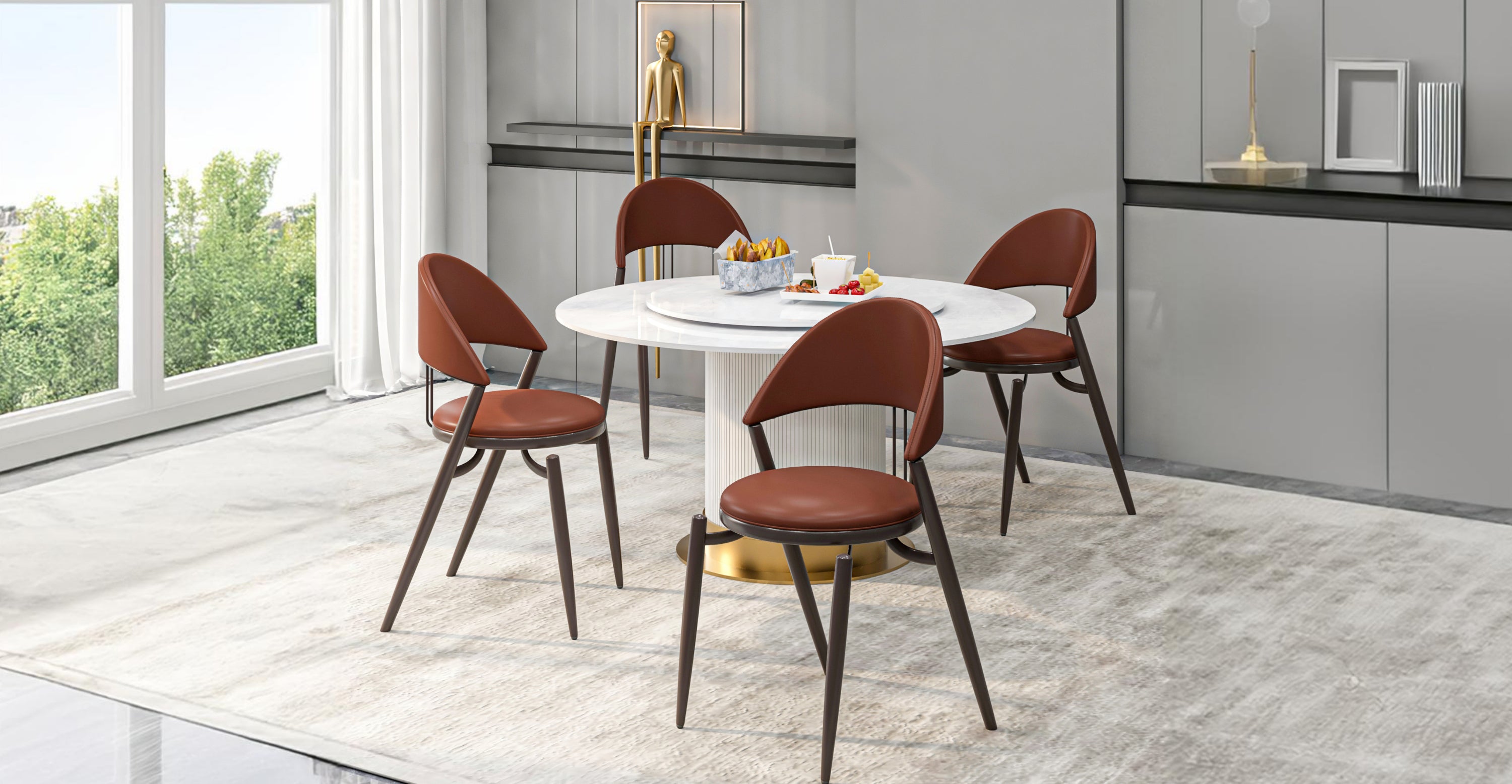 Venice Dining Chair Upholstered Leather in Iron With an Open Curved Back Design