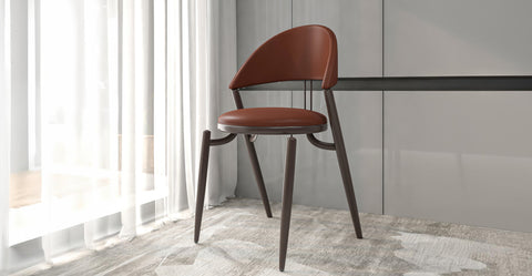 Venice Dining Chair Upholstered Leather in Iron With an Open Curved Back Design