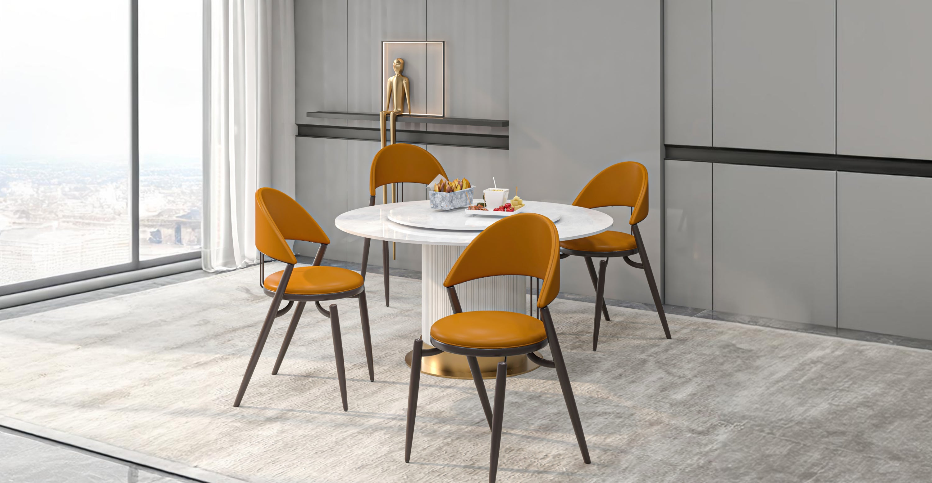 Venice Dining Chair Upholstered Leather in Iron With an Open Curved Back Design