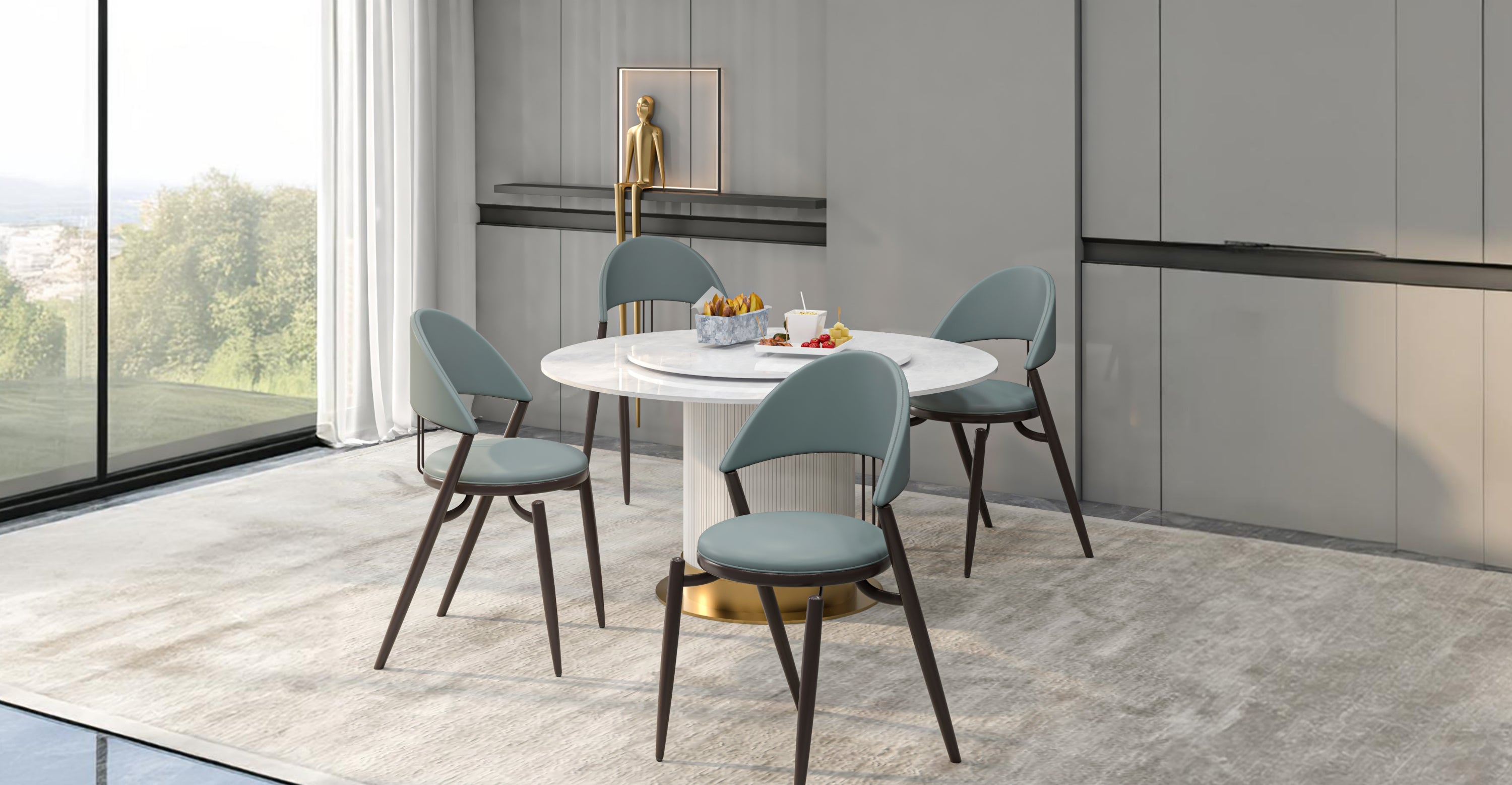 Venice Dining Chair Upholstered Leather in Iron With an Open Curved Back Design