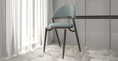 Venice Dining Chair Upholstered Leather in Iron With an Open Curved Back Design