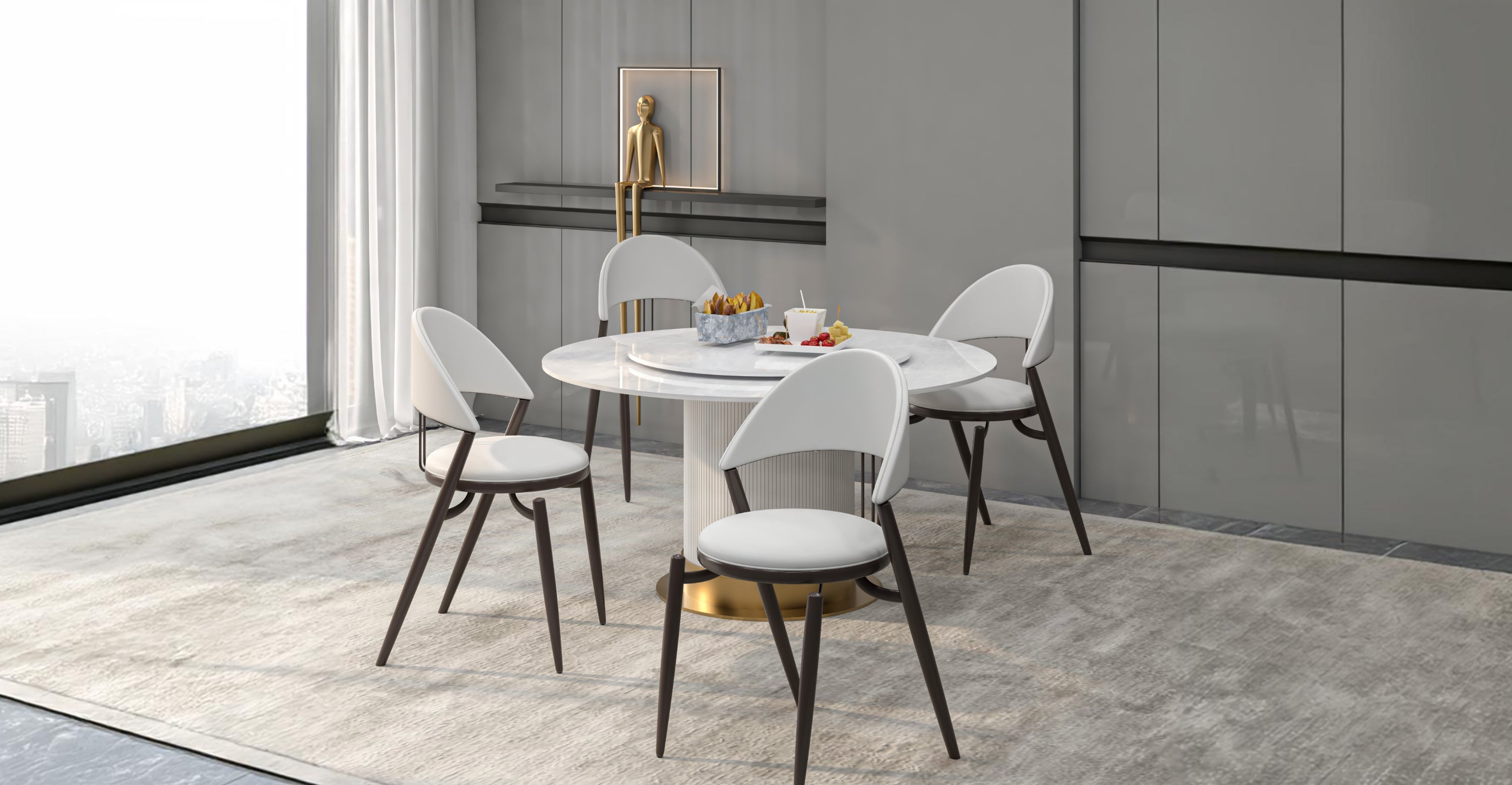 Venice Dining Chair Upholstered Leather in Iron With an Open Curved Back Design