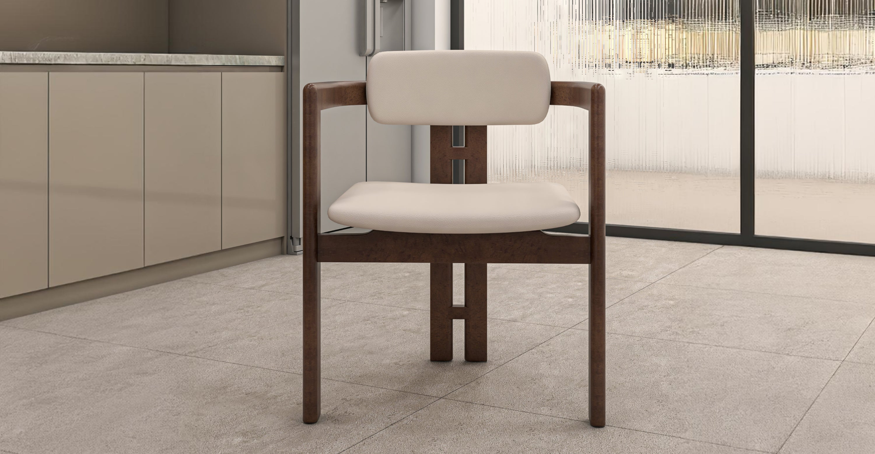 Velo Series Dining Chair with Upholstered Leather and Rubberwood Legs