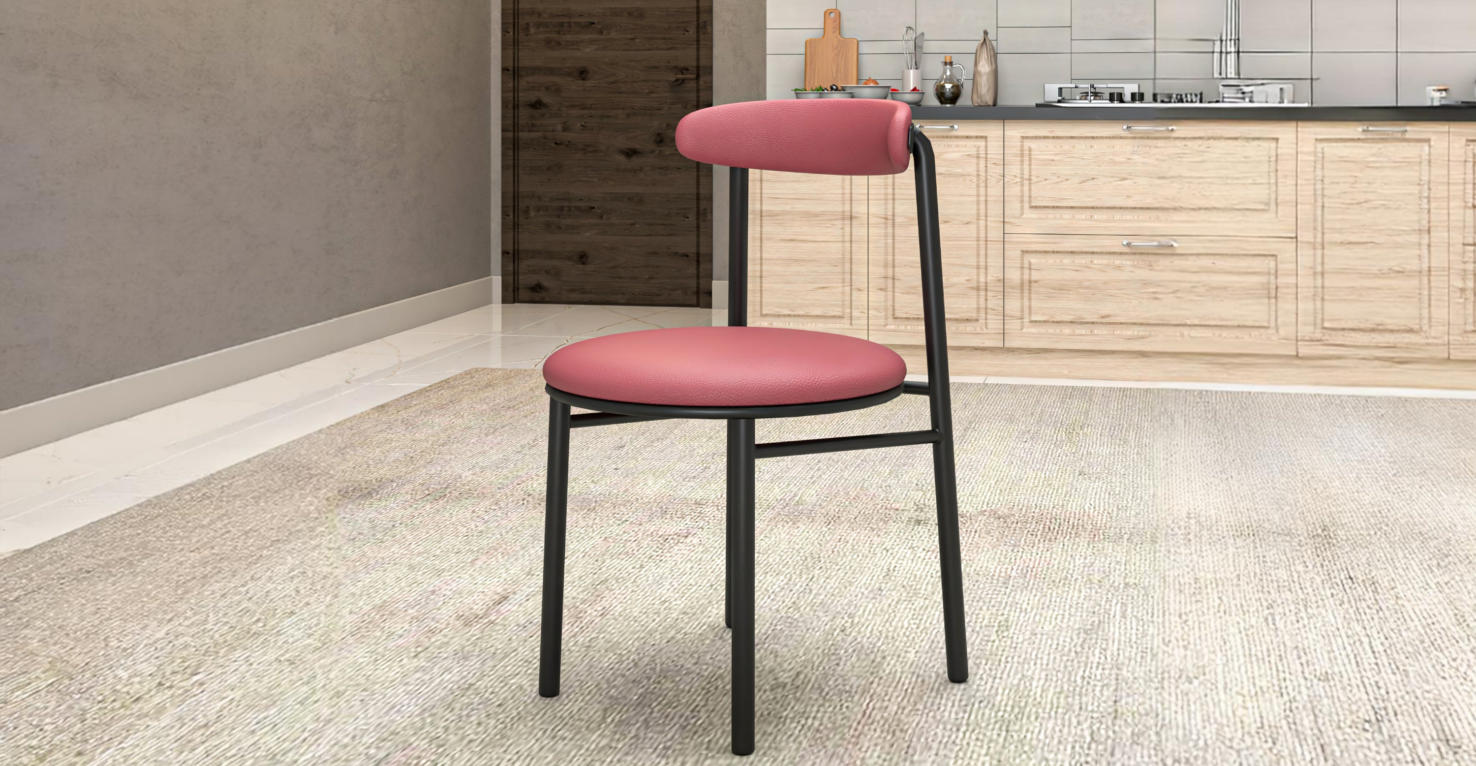 Lume Modern Dining Chair Upholstered in Polyester with Metal Legs